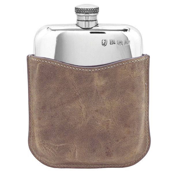 Personalised Pewter Hip Flask with Leather Pouch